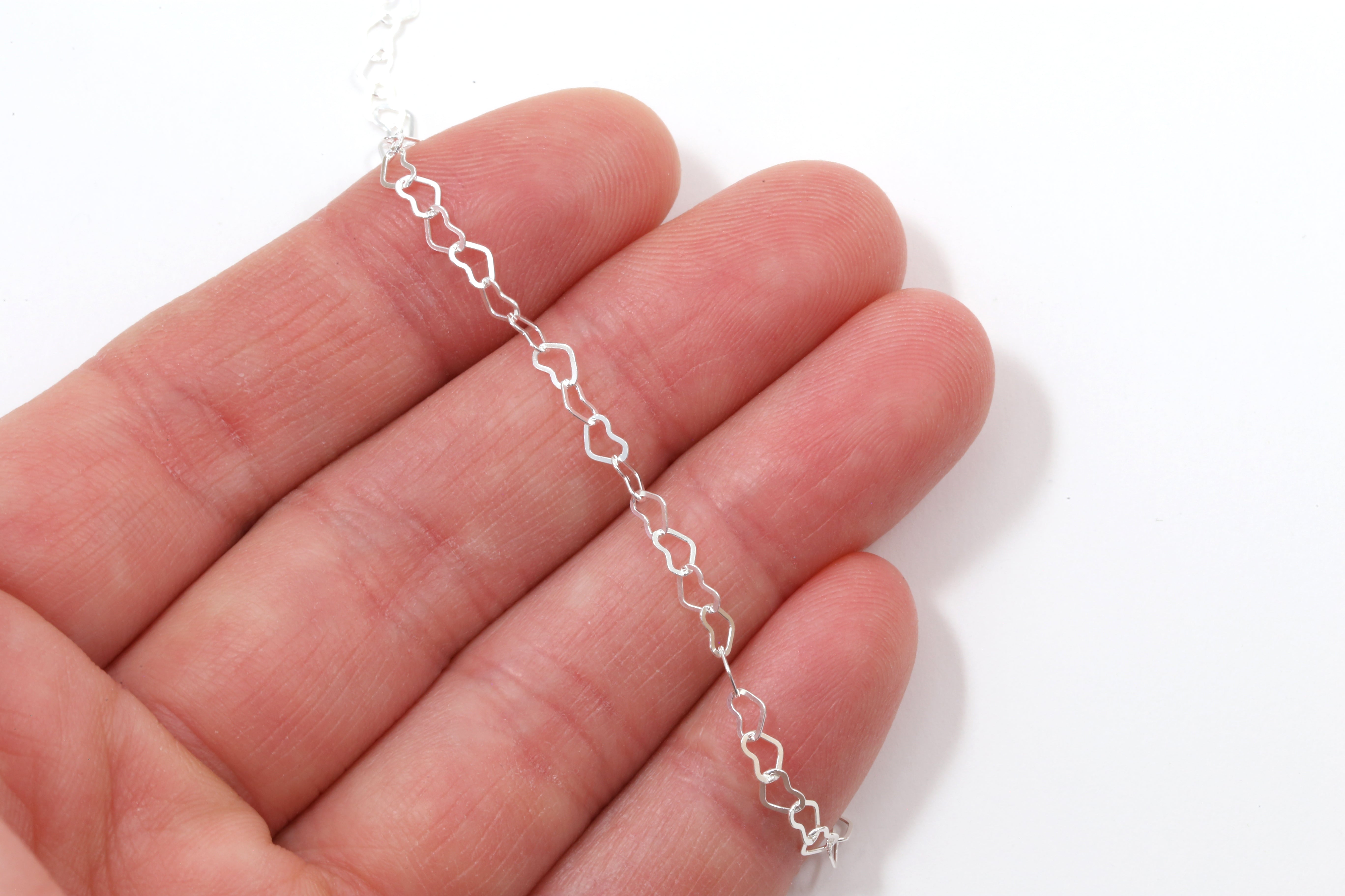 Sterling Silver Flat Heart Chain 4mm x 3mm (Per Foot) – The Chosen Gem