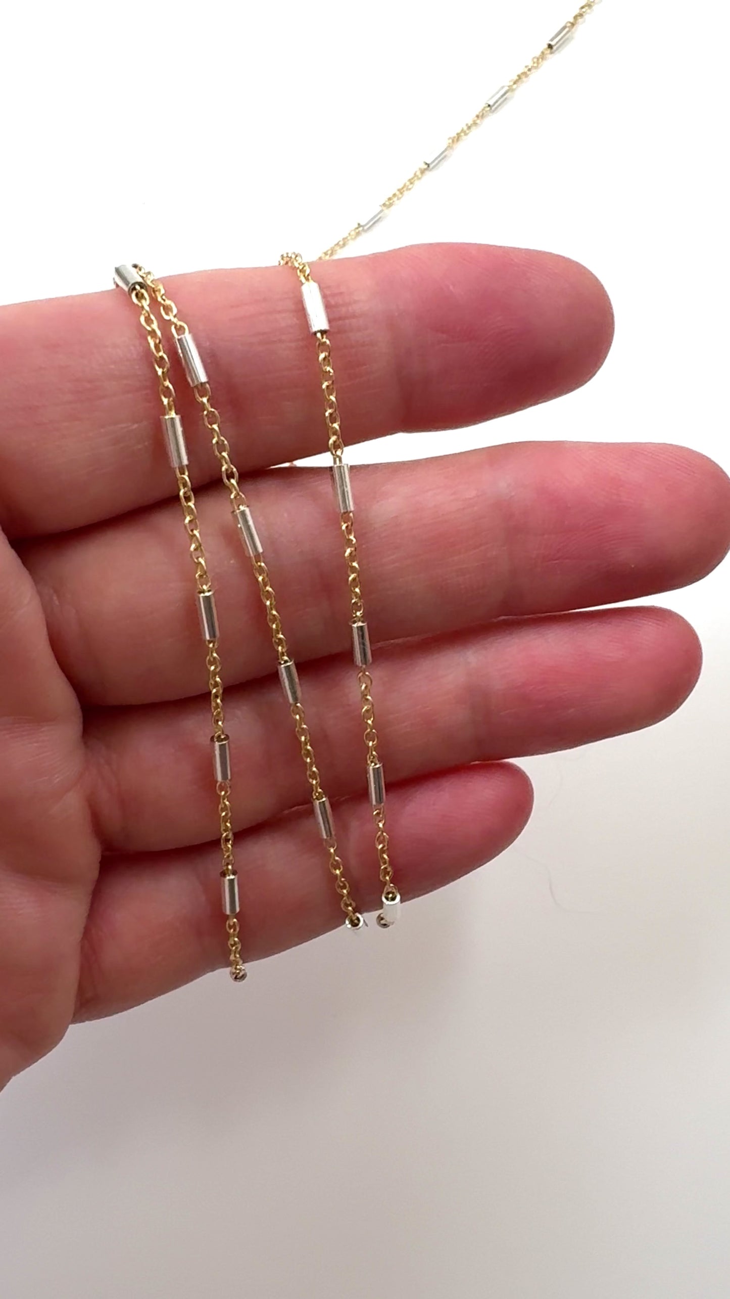 Two Tone Gold Filled and Sterling Silver Mixed Metal Bar Chain 4mm x 2mm (Per Foot)