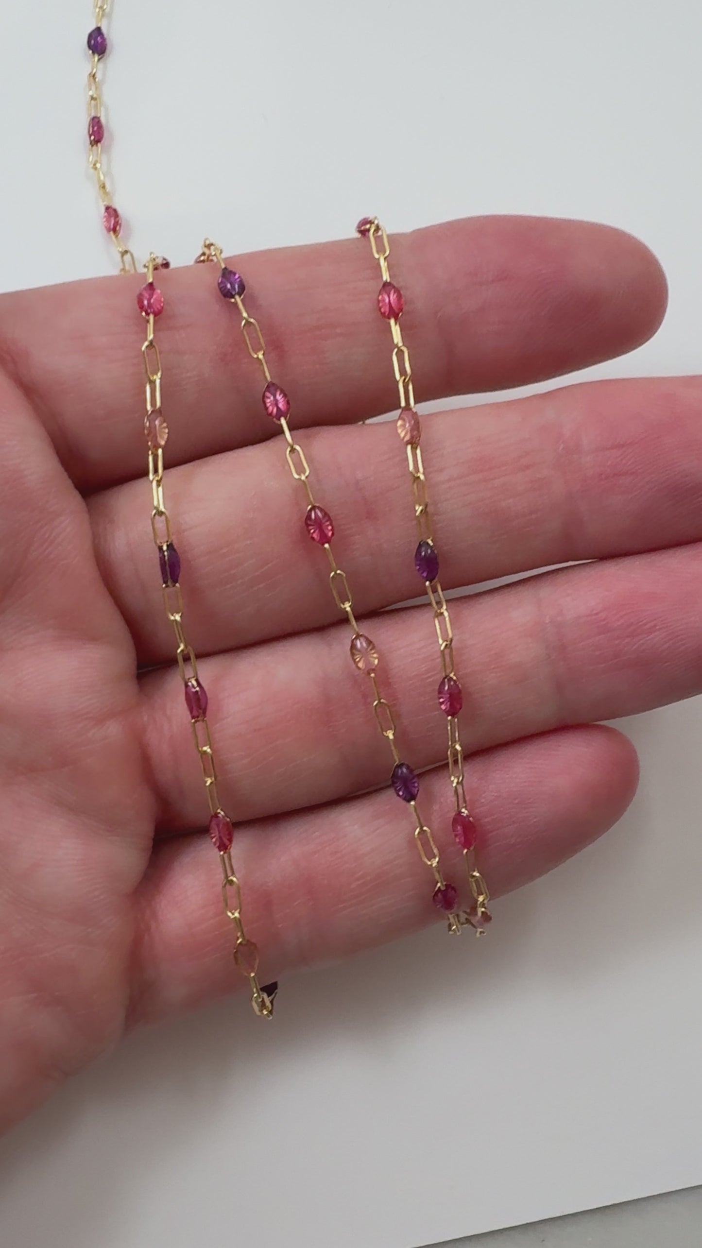 Gold Filled Multi Pink Enamel Paperclip Chain 1.5mm x 4mm (Per Foot)
