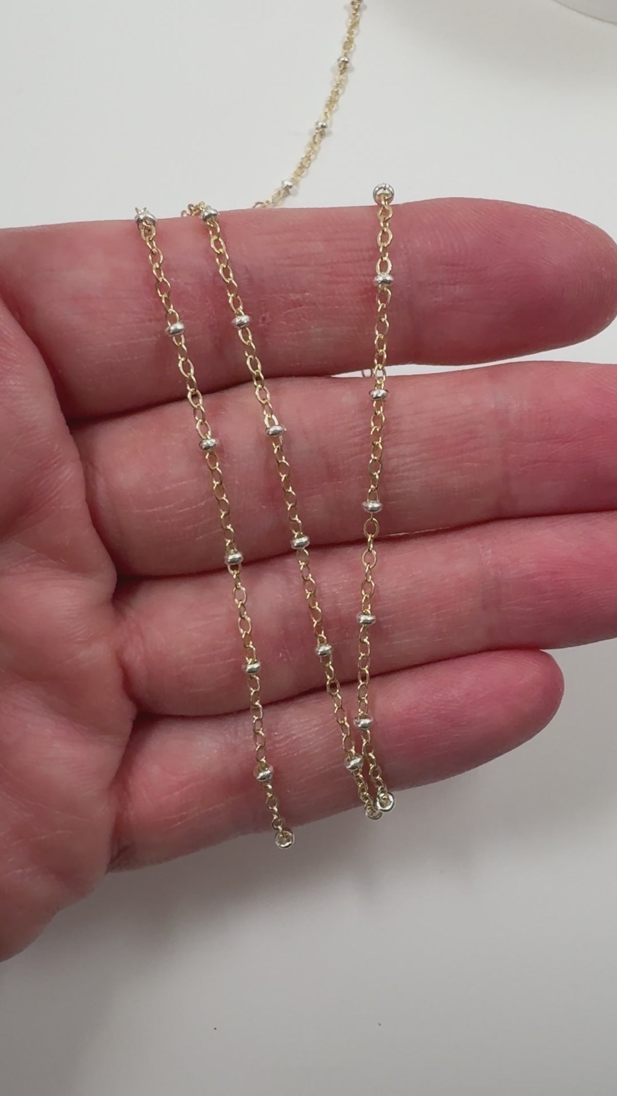 Two Tone Gold Filled and Sterling Silver Mixed Metal Flat Satellite Ball Chain 1.4mm with 2.2mm Bead (Per Foot)