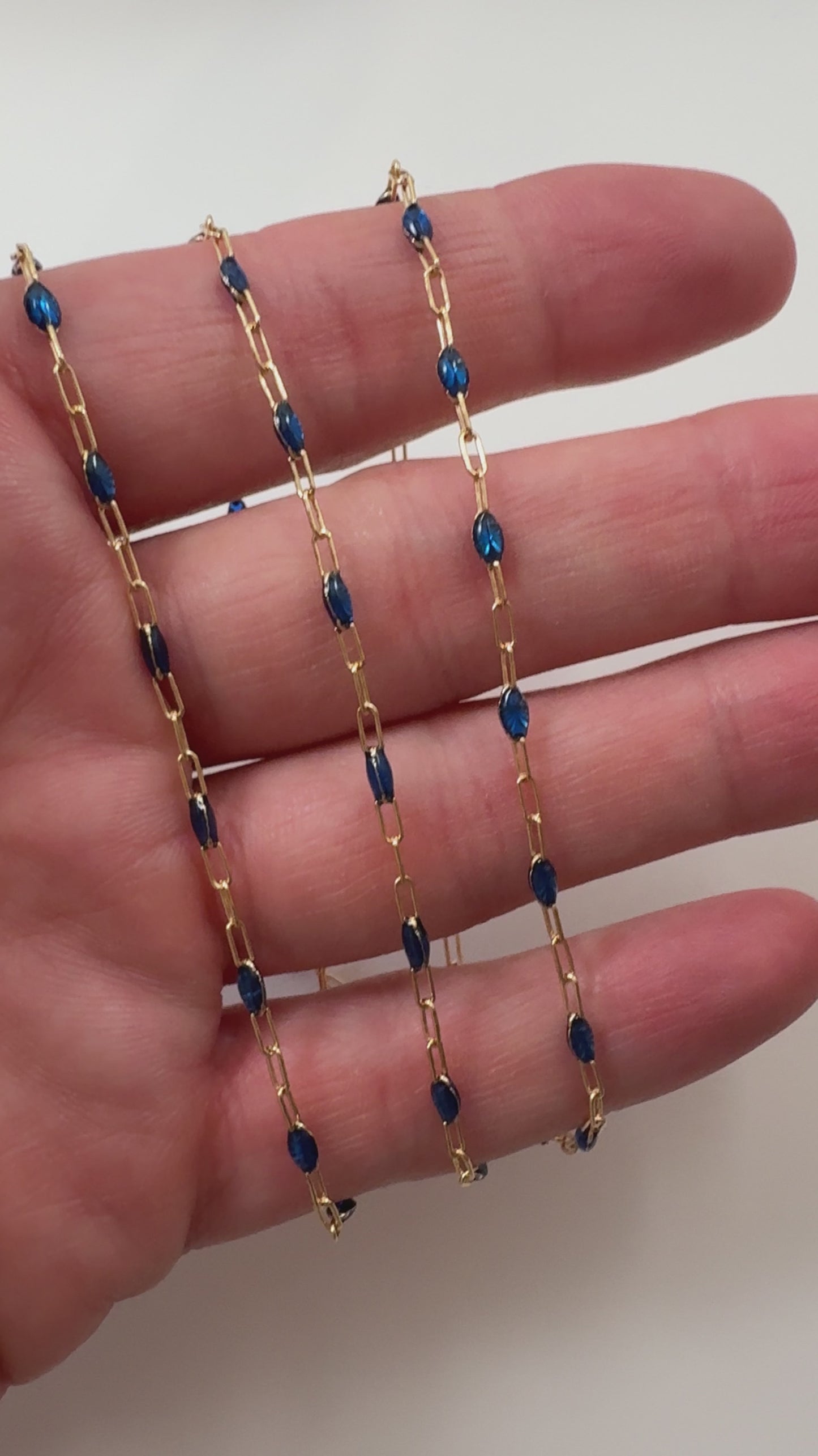 Gold Filled Blue Sapphire Enamel Paperclip Chain 1.5mm x 4mm (Per Foot)