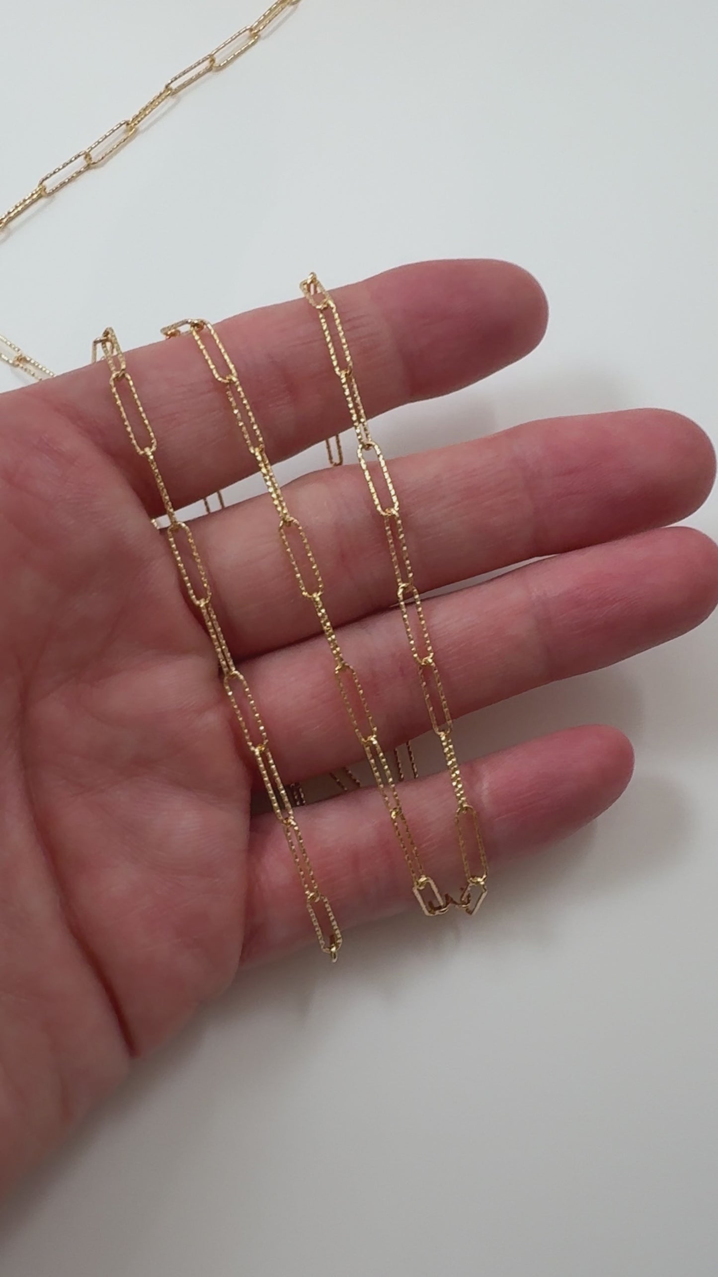 Gold Filled Textured Sparkle Paperclip Chain 10mm x 2.75mm  (Per Foot)