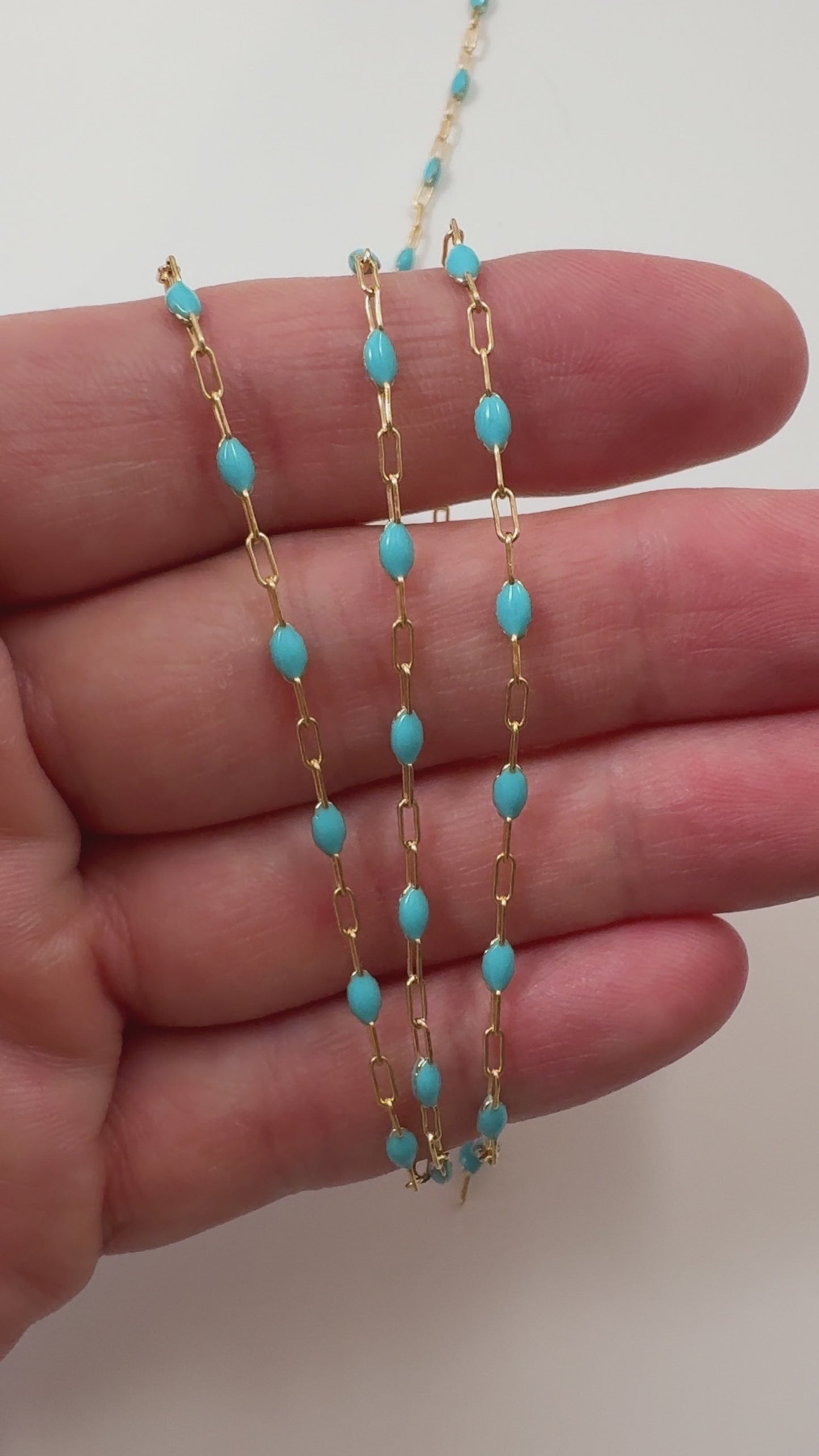Gold Filled Sky Blue Enamel Paperclip Chain 1.5mm x 4mm (Per Foot)