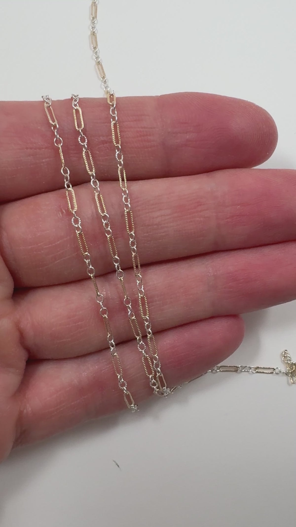 Two Tone Knurled Mixed Metal Gold Filled Sterling Silver Rectangle Long and Short 4.6mm x 1.6mm Chain (Per Foot)